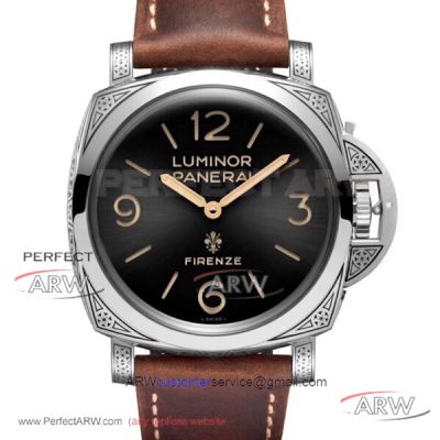 V9 Factory Panerai Luminor Firenze 1950 47mm P.3000 Manual Winding Watch - PAM00972 316L Steel Case Coffee Leather Strap 